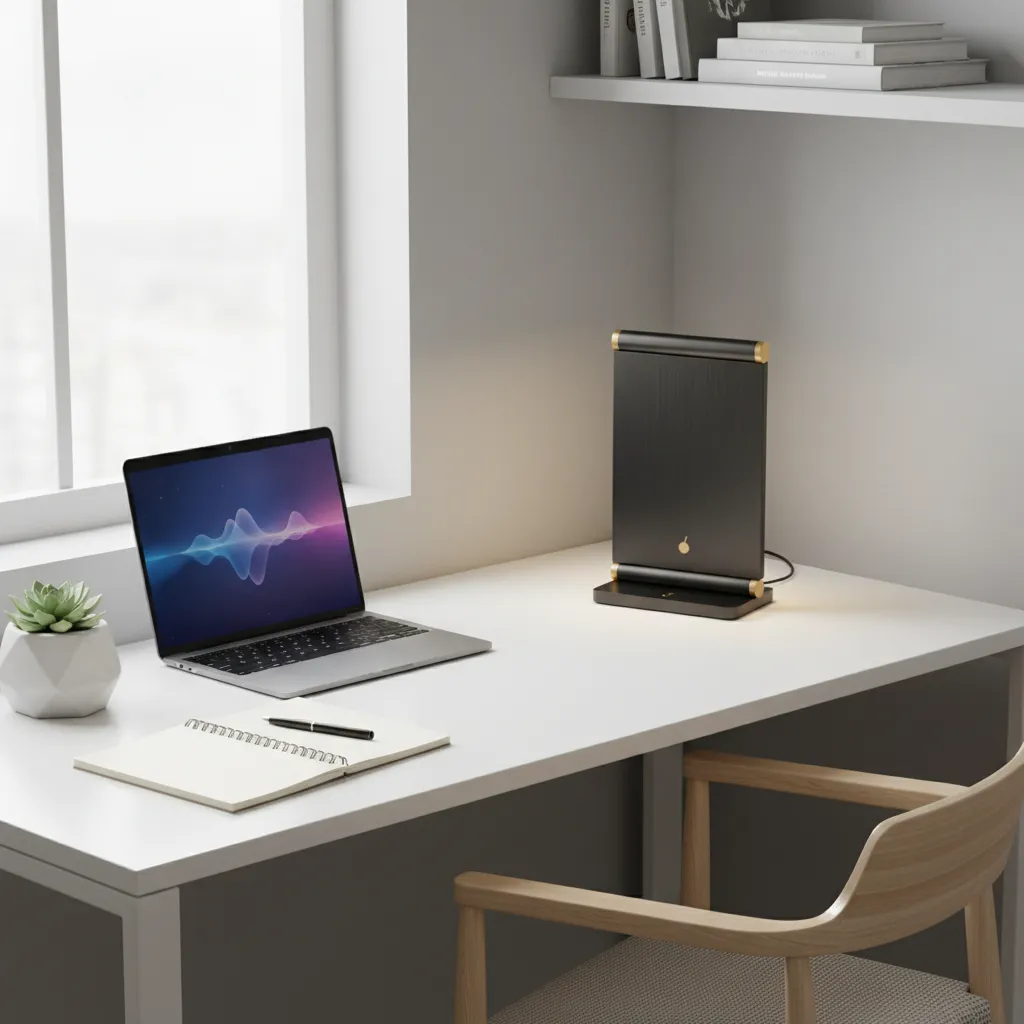 foldable portable LED desk lamp on minimal study desk