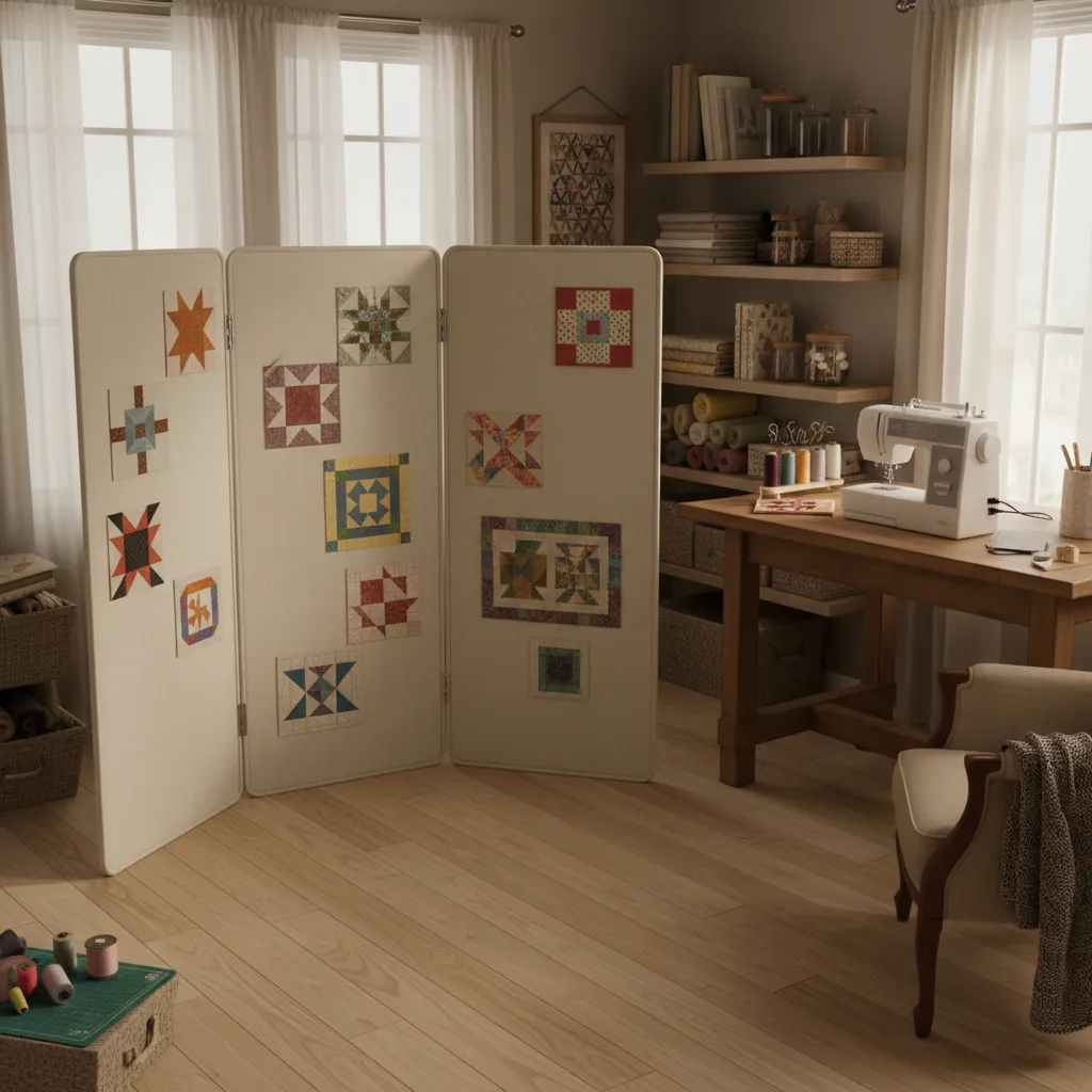 Foldable quilt design wall panels with fabric surface