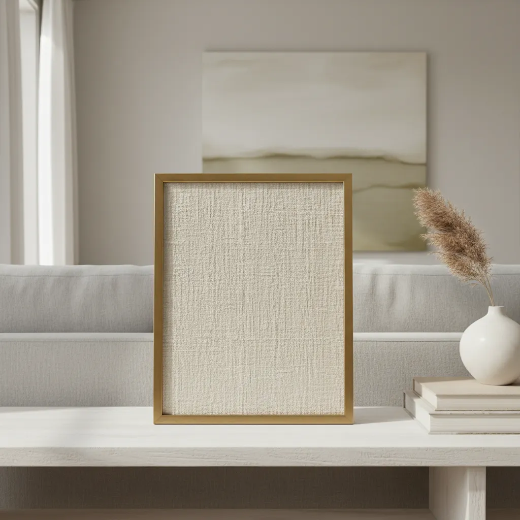 Marco decorativo con fondo de lino beige