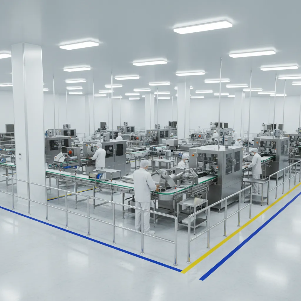 food processing factory layout with stainless equipment and separated hygiene zones