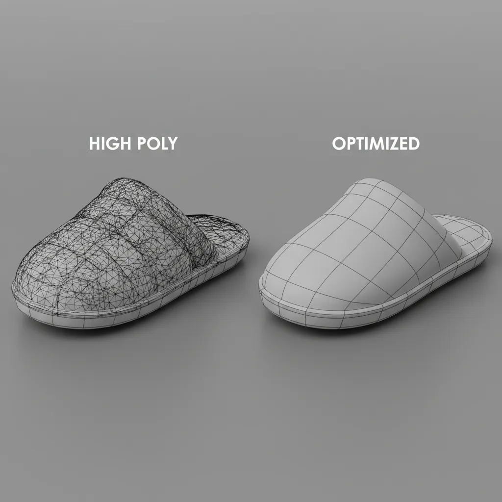 optimized topology of slipper geometry showing reduced edge loops
