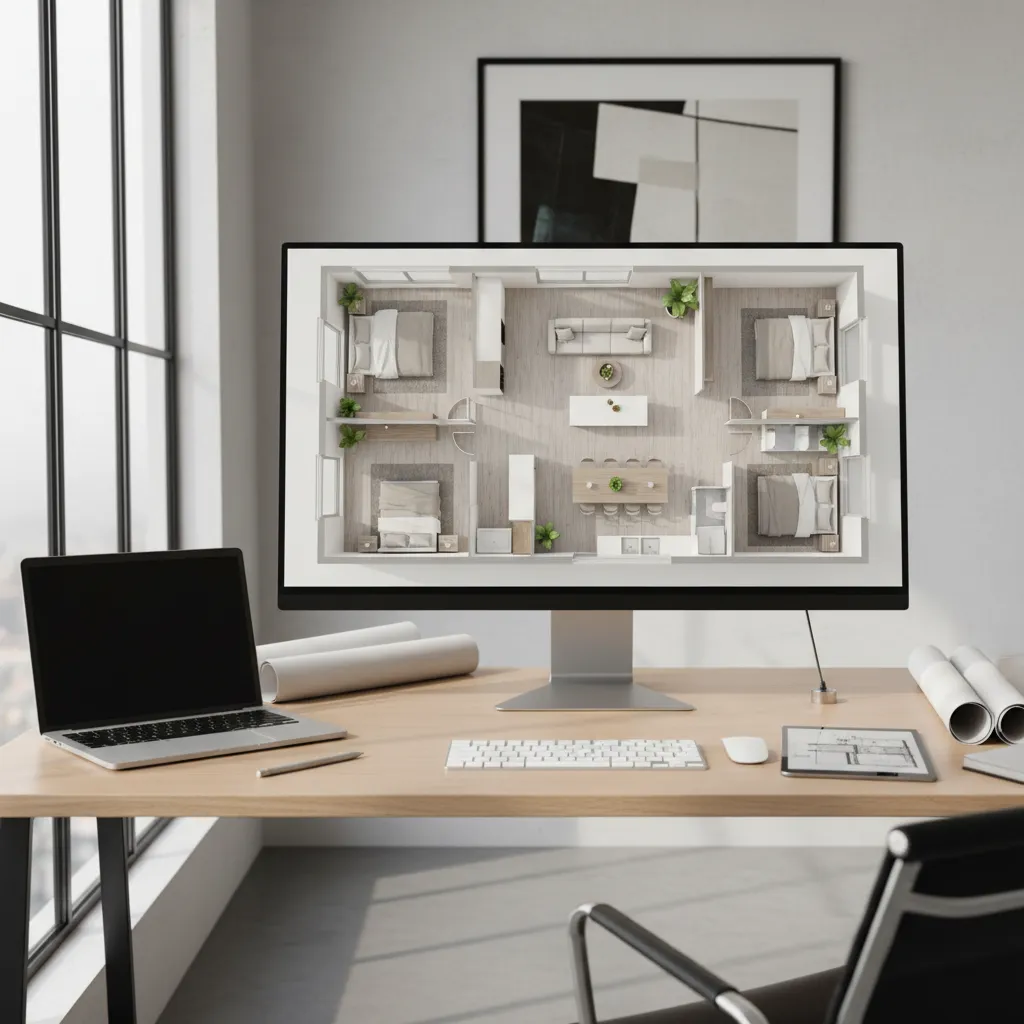 3D floor plan layout used for planning a foreclosure home renovation