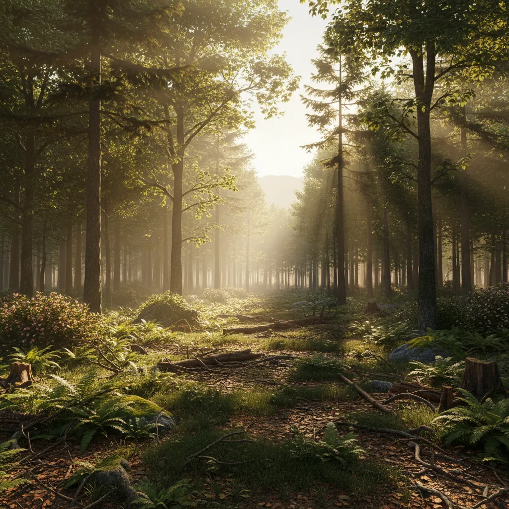 complete 3D forest environment scene demonstrating balanced vegetation layout and natural composition