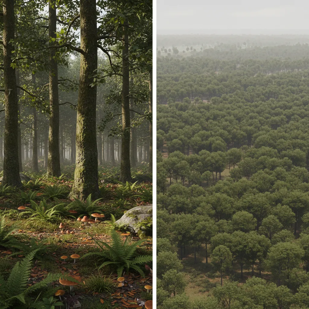 comparison of high detail tree models and optimized LOD trees used for real time rendering