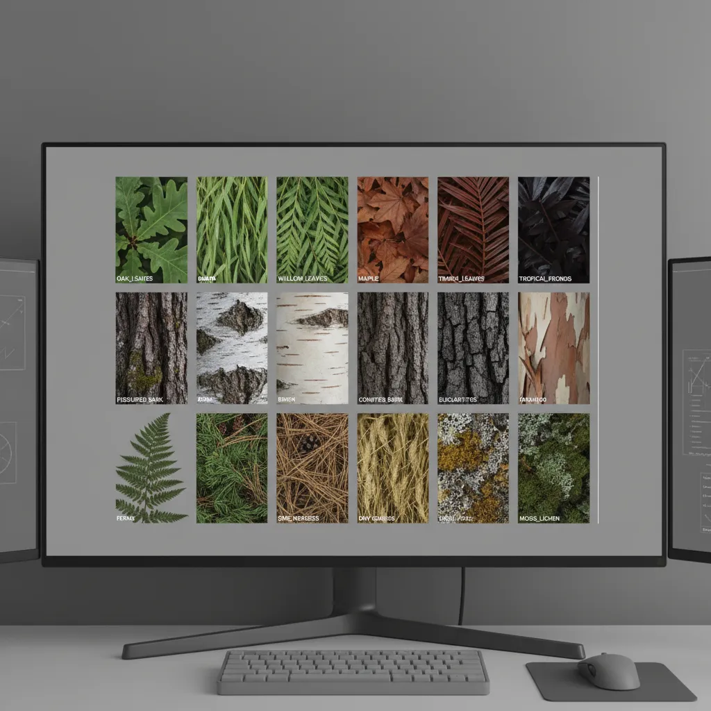 Texture atlas used for optimized forest vegetation assets
