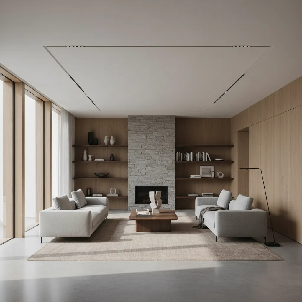 Salón moderno de alto diseño fotografiado con luz natural equilibrada