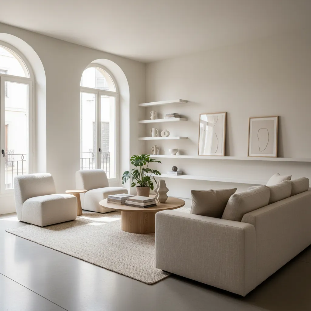 Salón moderno preparado para fotografía editorial de interiorismo
