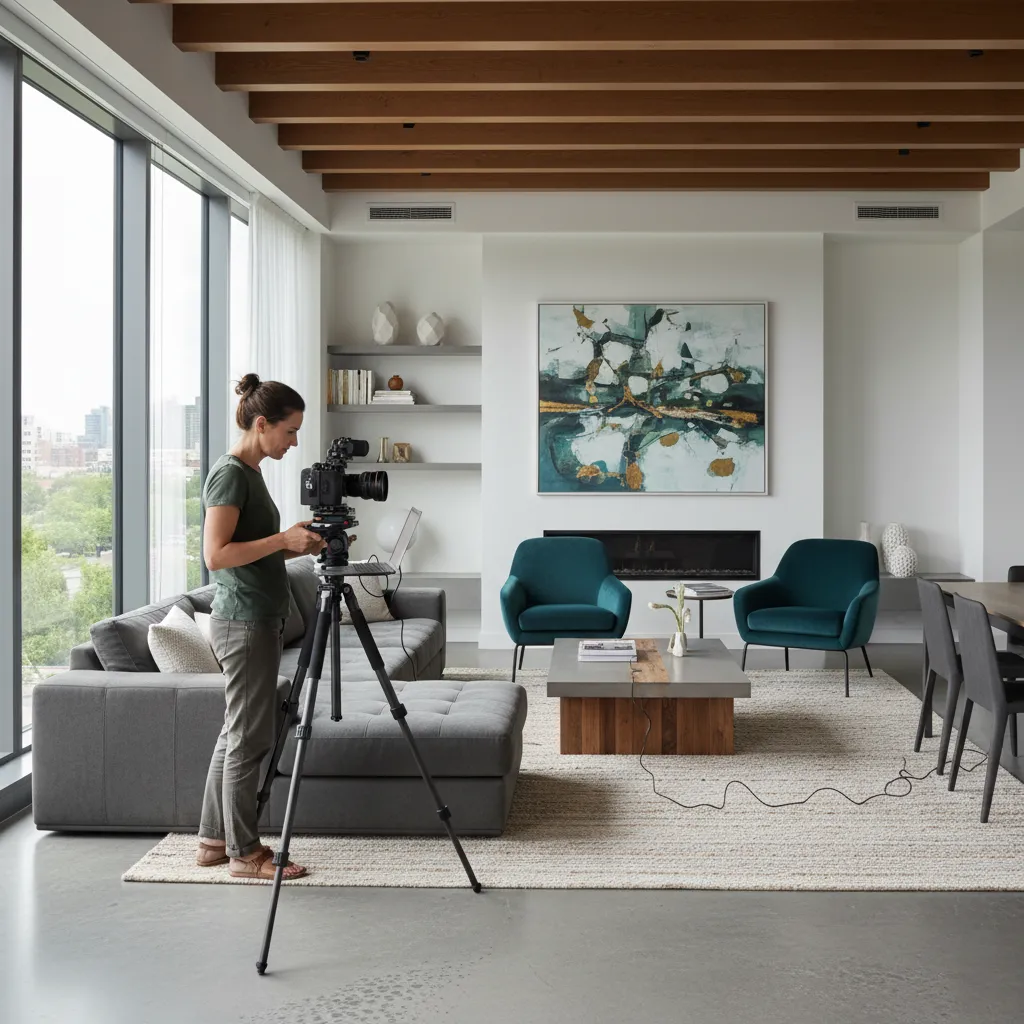 Fotógrafo profesional tomando fotos de un proyecto interior