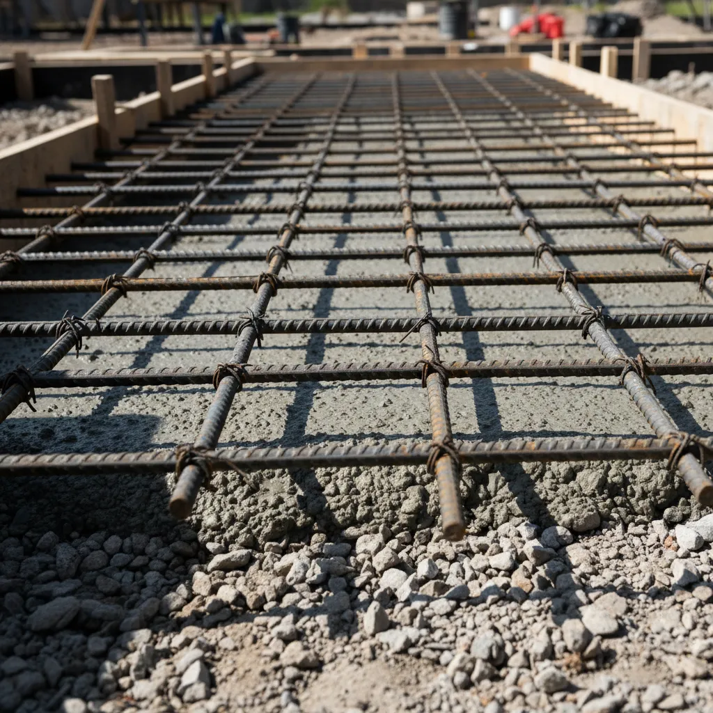 Detalle del acero de refuerzo dentro de una losa de cimentación