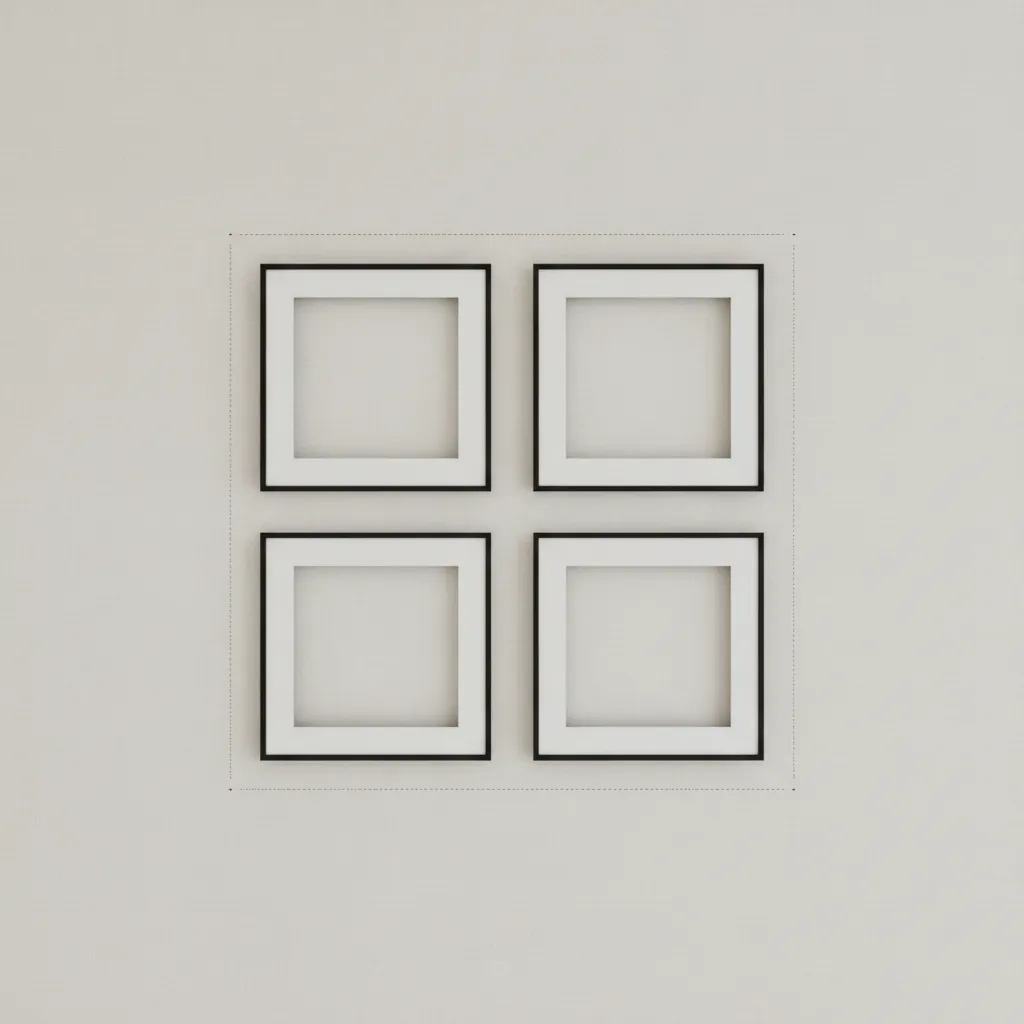 diagram showing four frame grid layout template with spacing guides