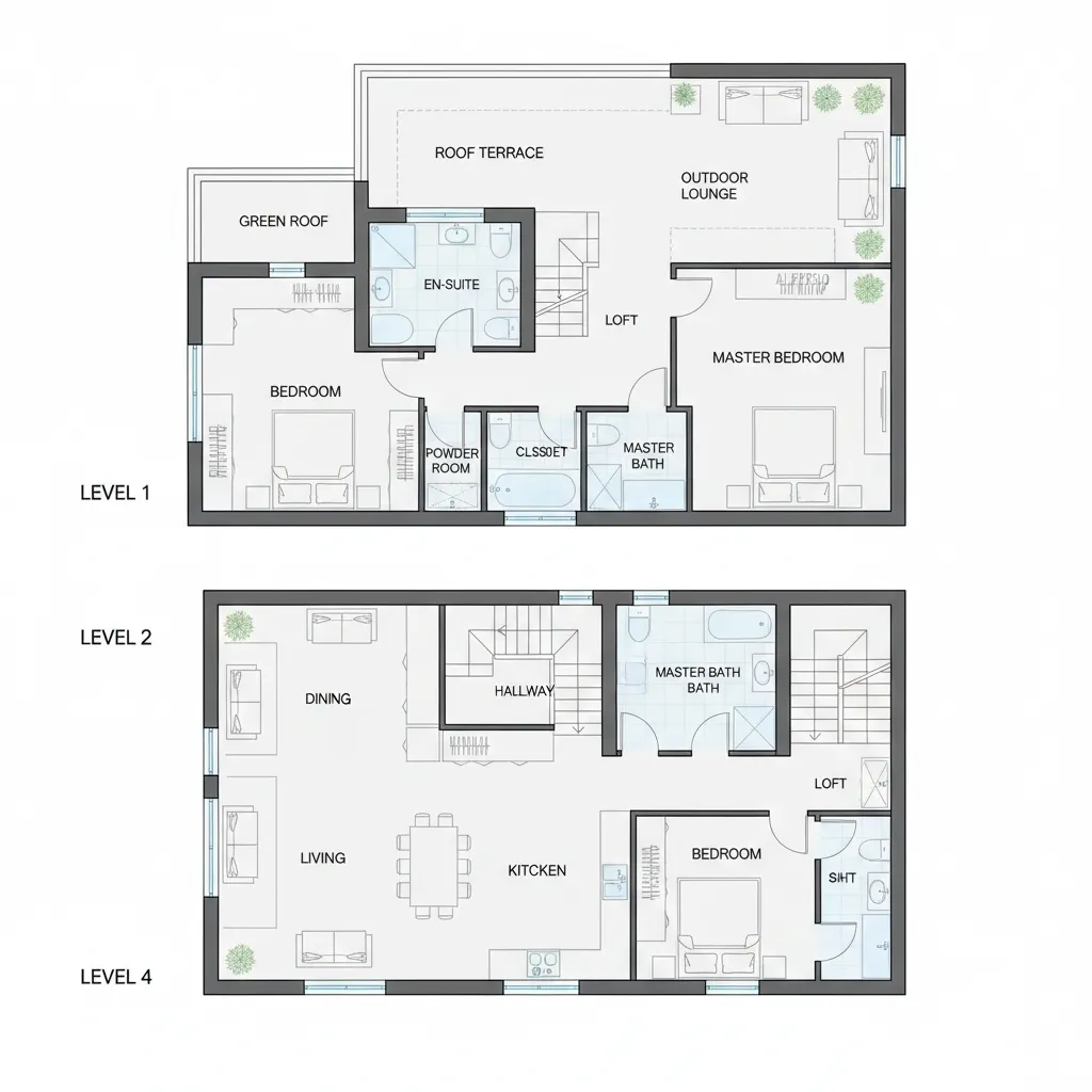 Sơ đồ bố trí công năng nhà phố 4 tầng