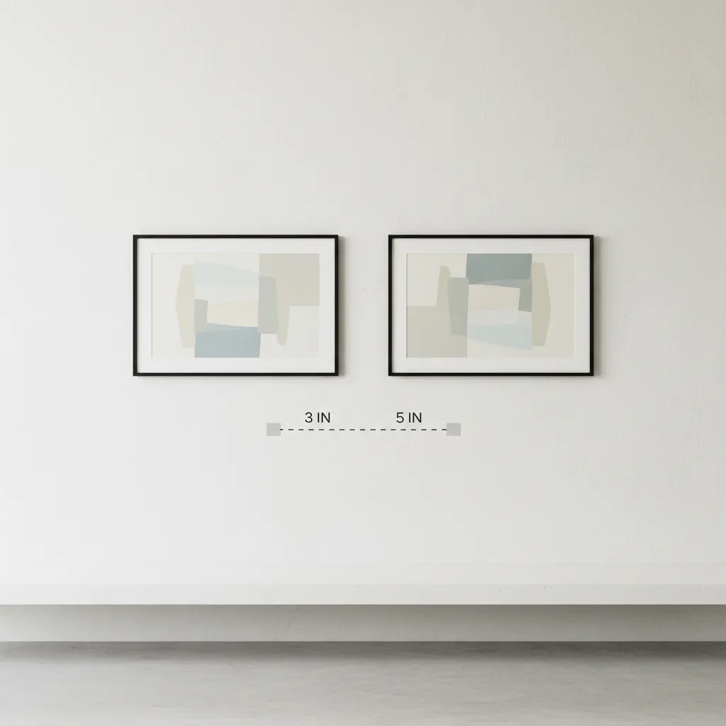 Visual guide showing recommended spacing distances between two framed pictures
