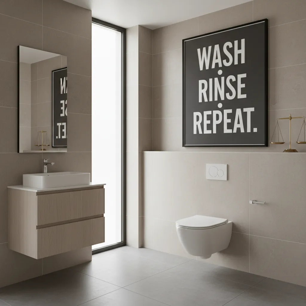 Properly scaled bathroom rules wall decor above toilet in modern bathroom