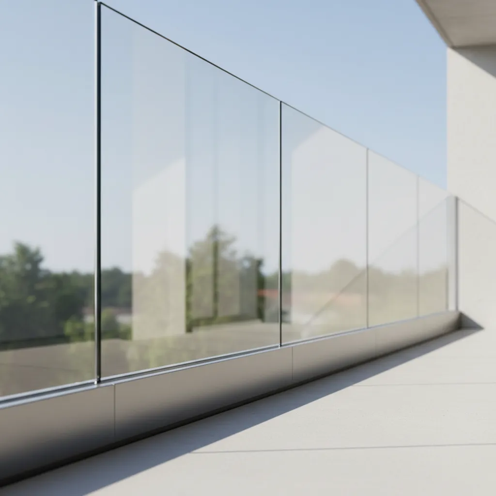 frameless tempered glass parapet wall system with base channel