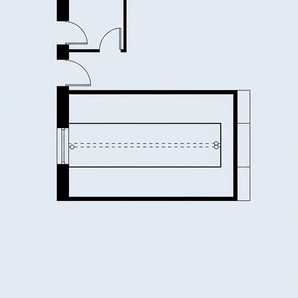 Simple interior design drawing showing a basic room layout with walls doors and rectangular shapes