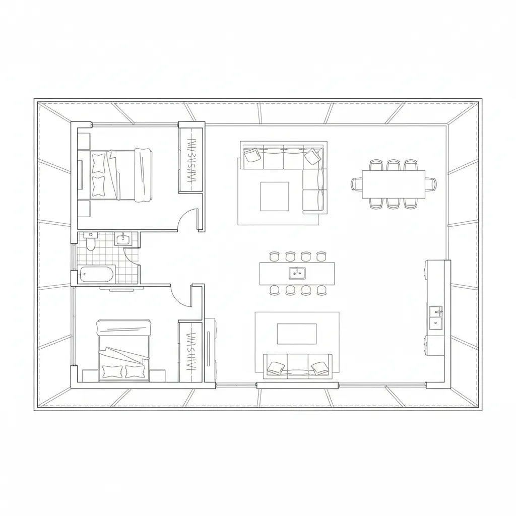 architectural floor plan showing frameless window placement along wall