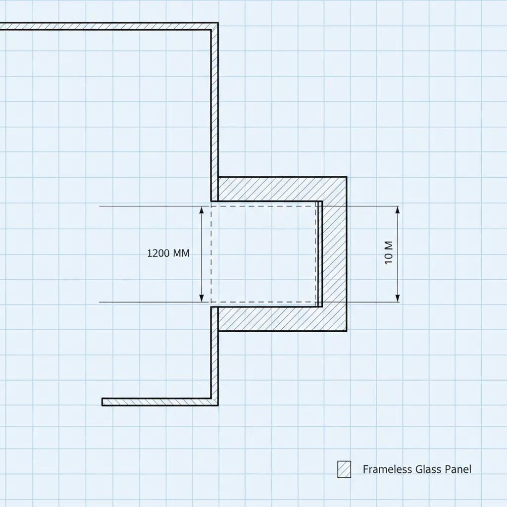 floor plan showing wall opening alignment for frameless glass window