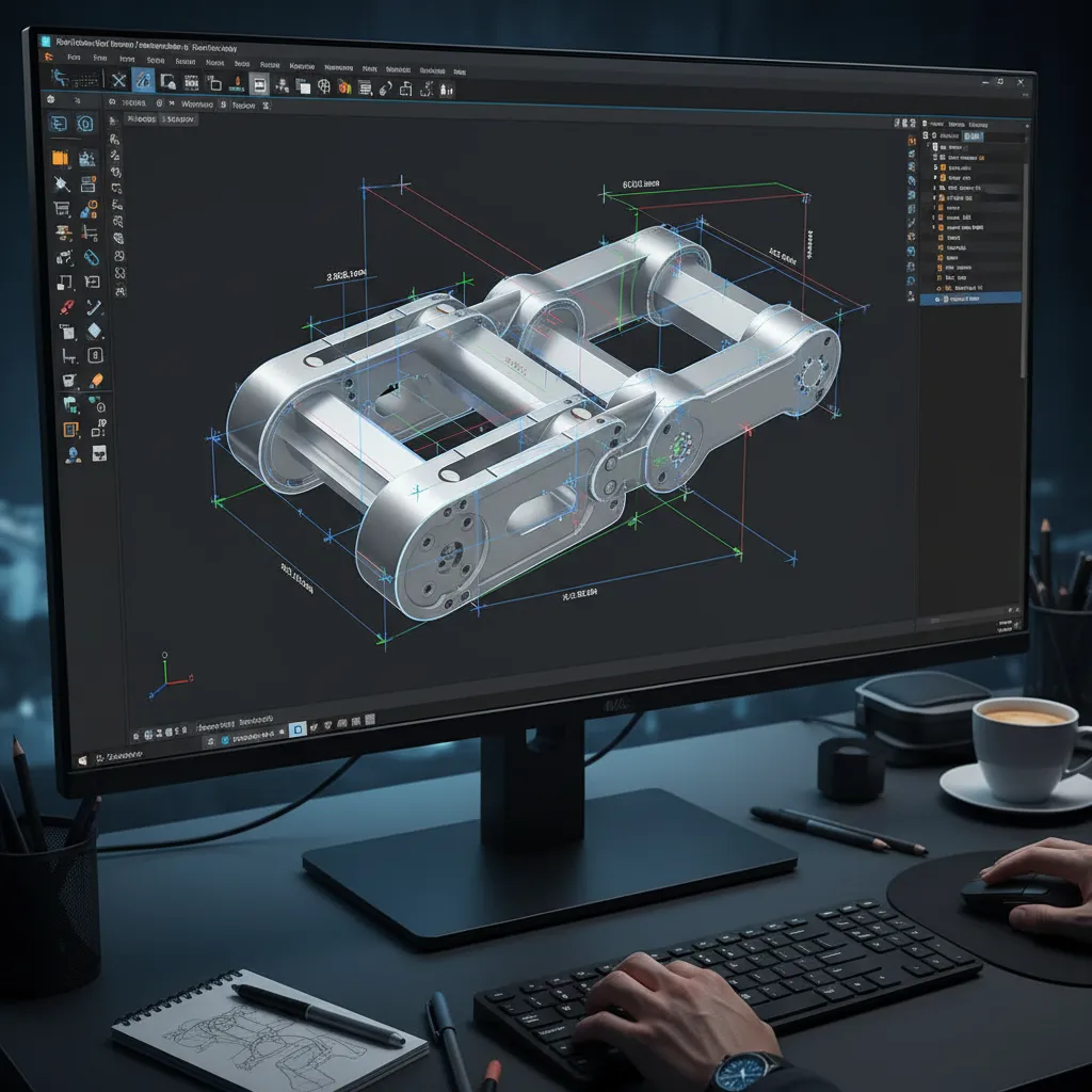 parametric mechanical model being edited in CAD software