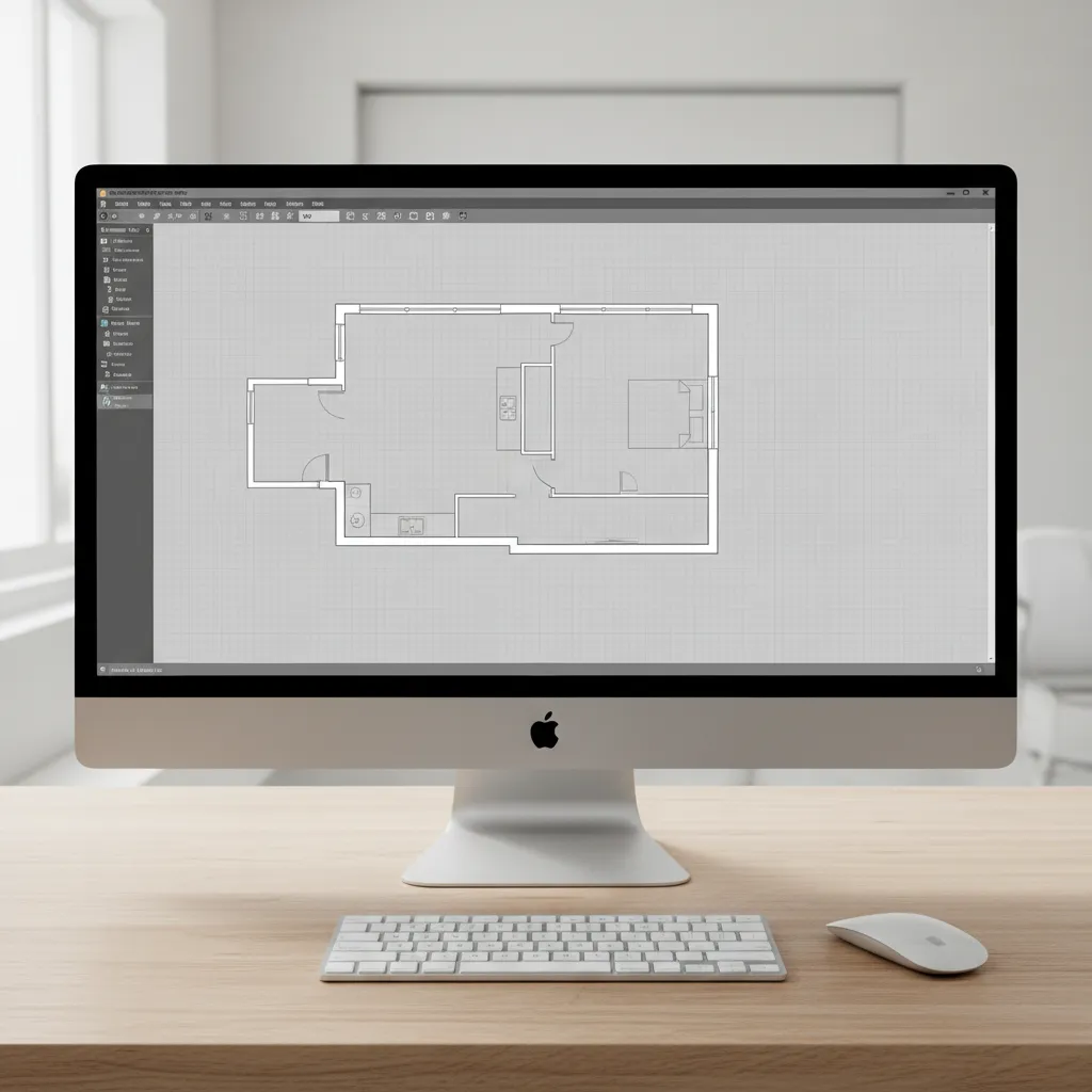 FreeCAD Draft workbench showing a basic apartment floor plan layout grid
