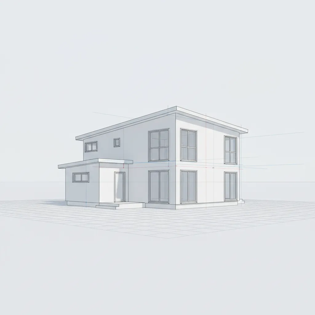 Modelo 3D de una vivienda simple creado con herramientas de arquitectura digital