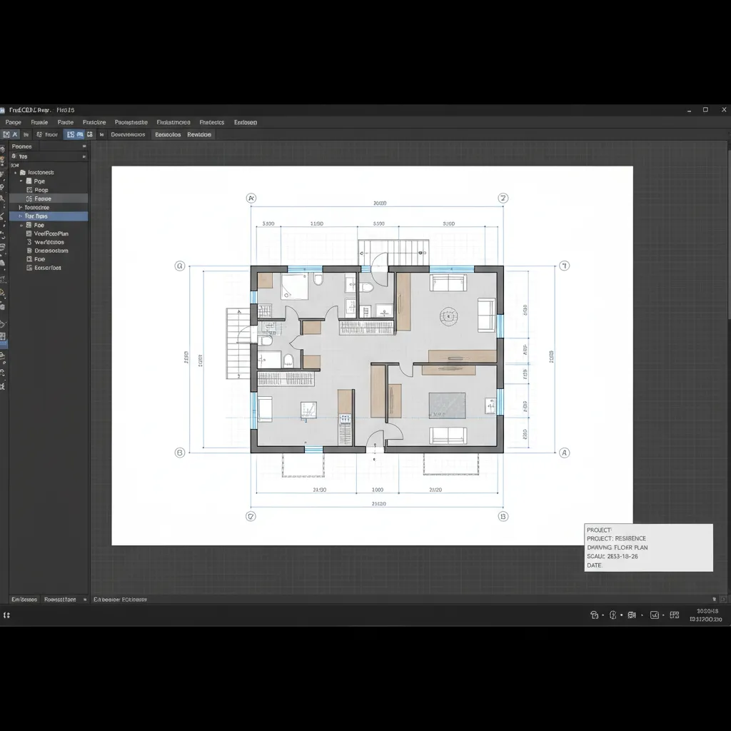FreeCAD TechDraw sheet with scaled 2D architectural floor plan