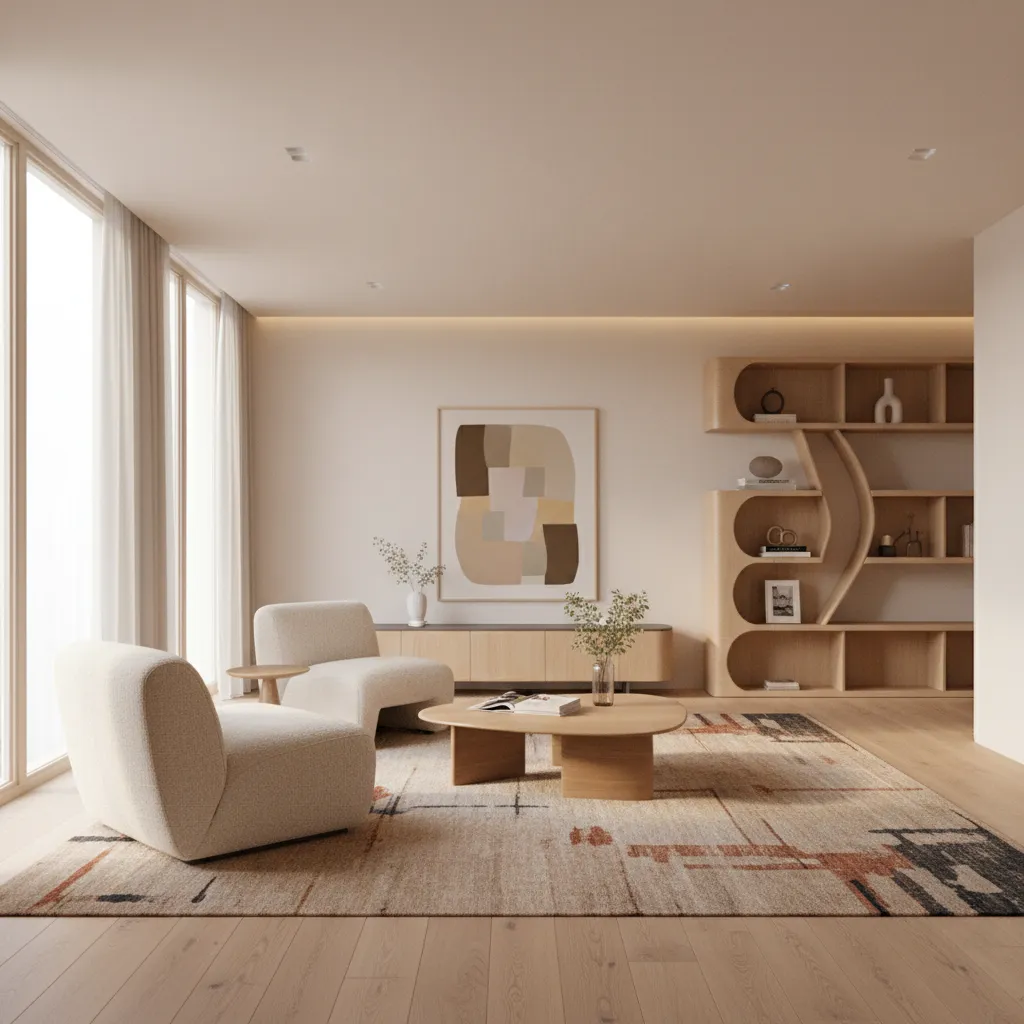 organic freeform living room layout with angled seating and relaxed arrangement
