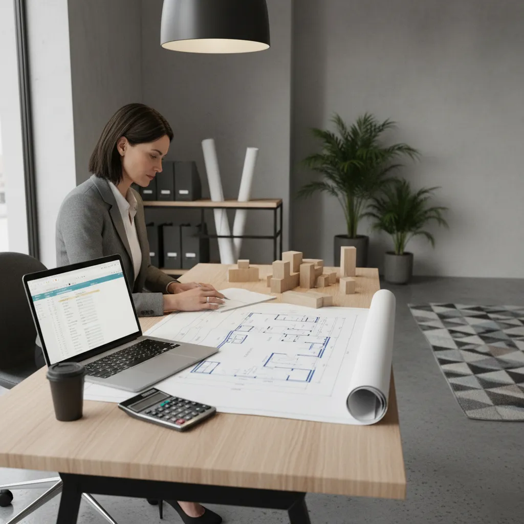 designer calculating pricing for floor plan drafting project