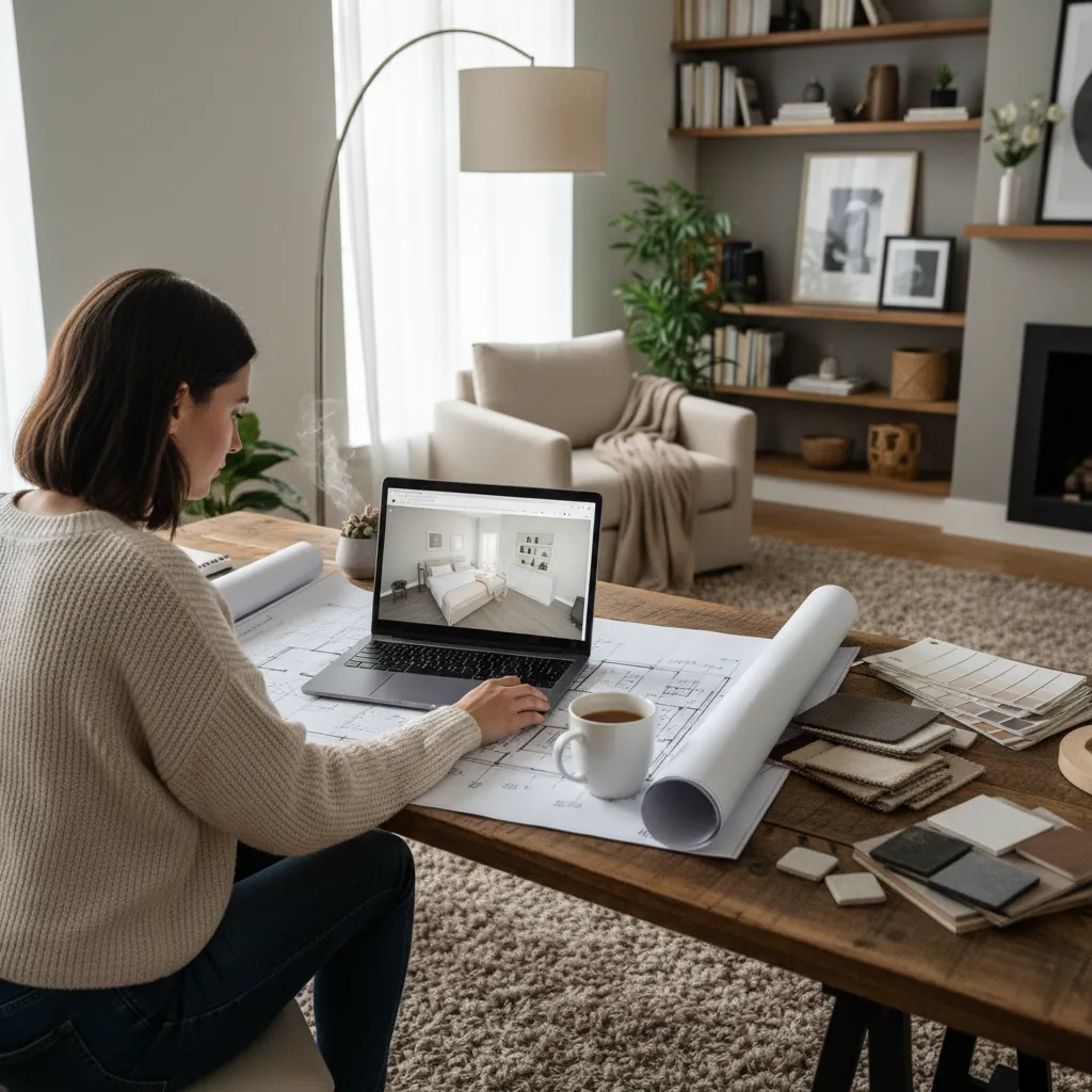 Diseñador de interiores freelance trabajando desde casa
