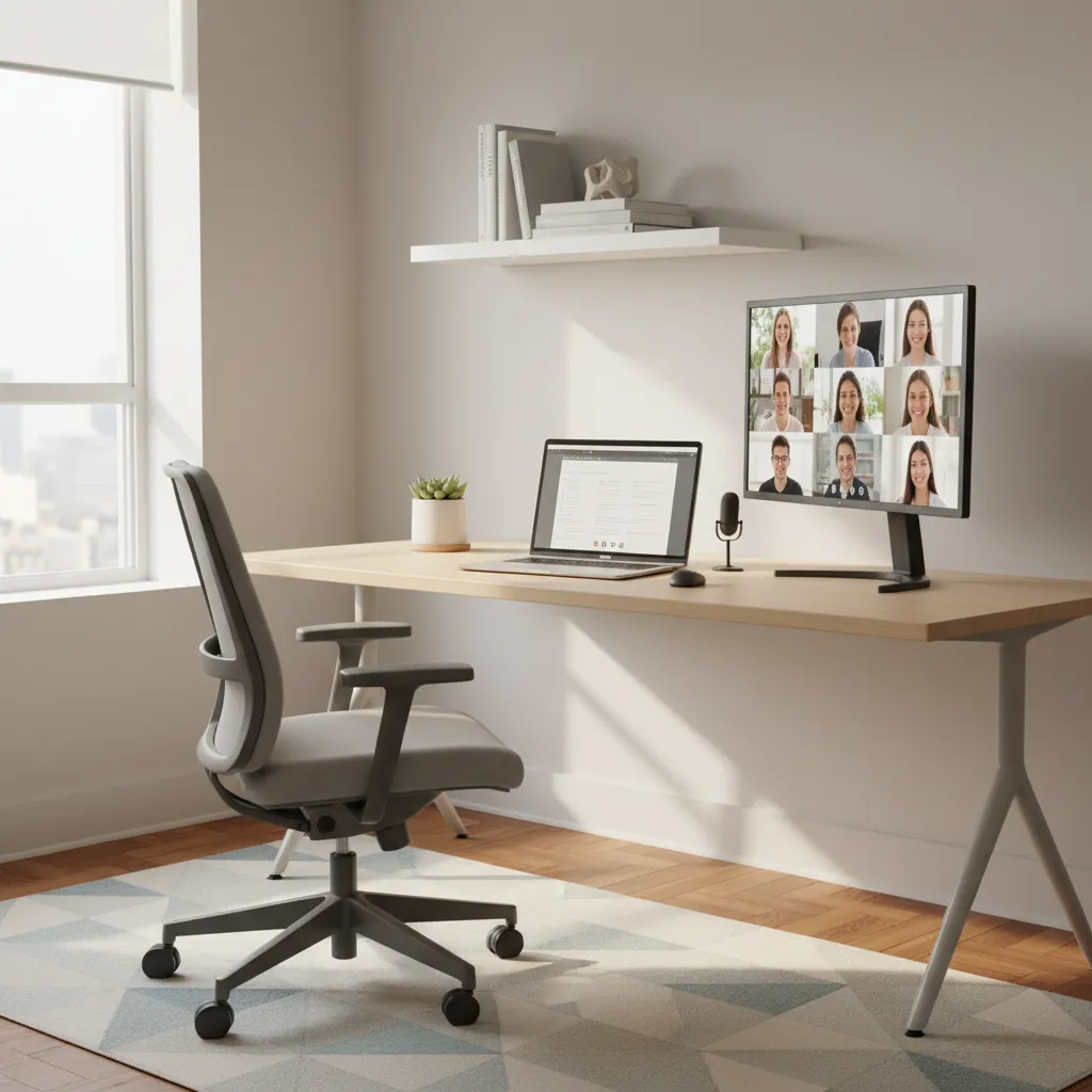 Freelancer consulting from a home office workspace