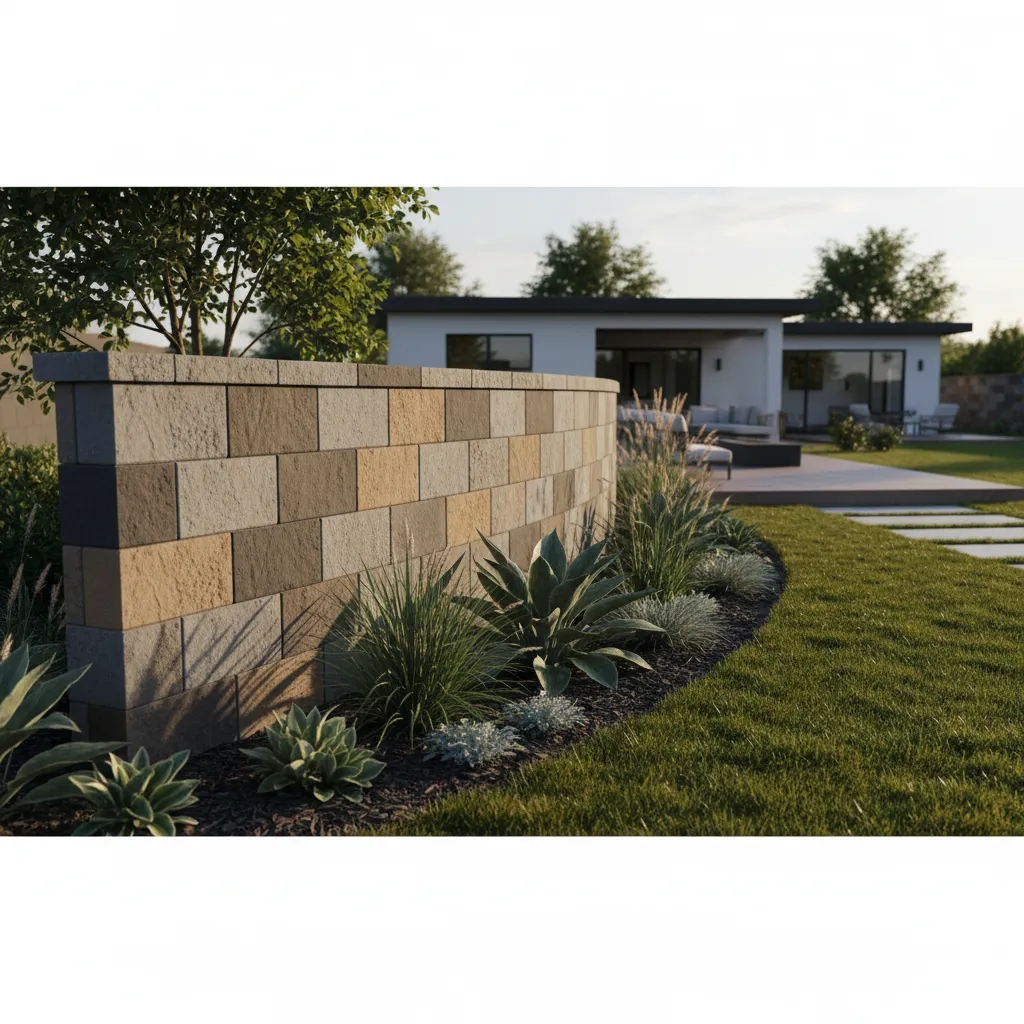 freestanding landscape wall showing different stone textures and color blends