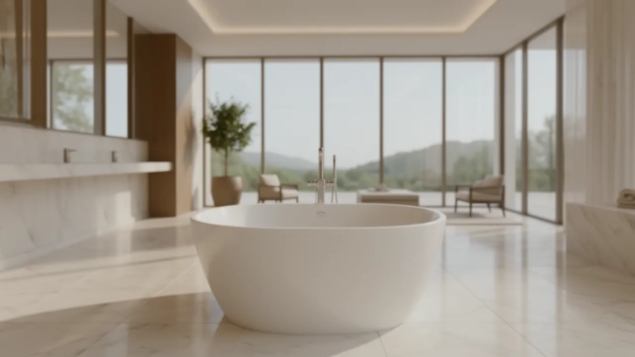 freestanding jacuzzi tub in modern luxury bathroom interior