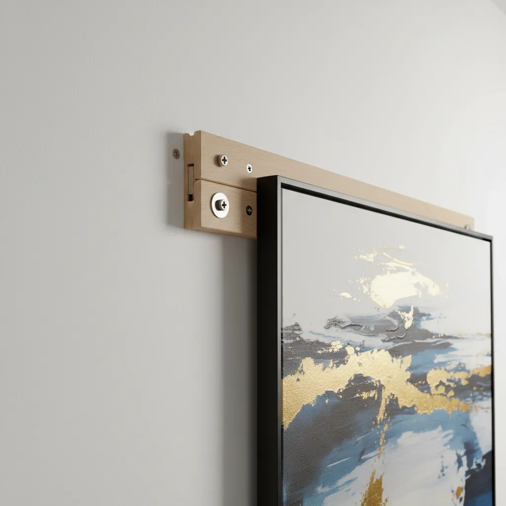 French cleat mounting system used for heavy wall artwork installation