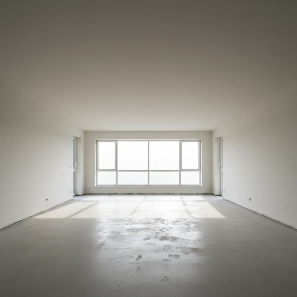 empty living room with freshly painted floor drying