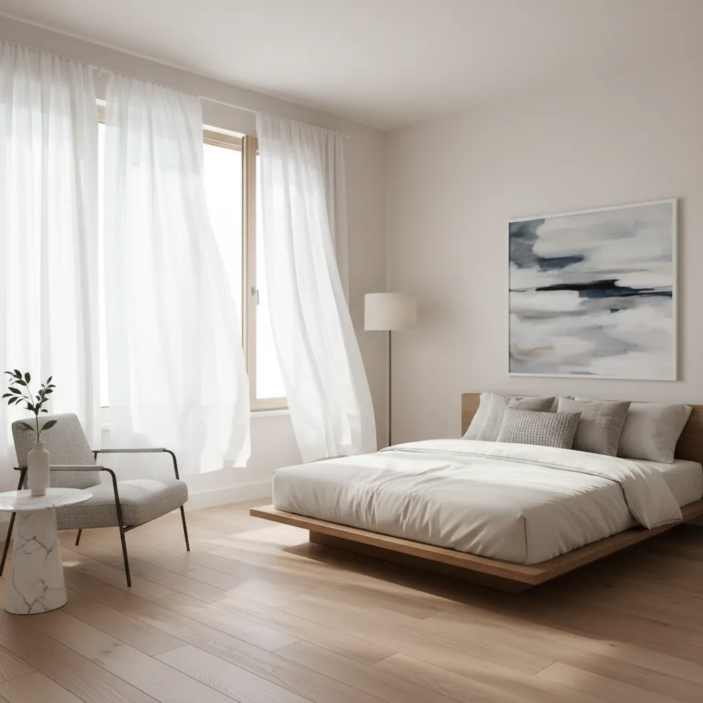 Freshly painted bedroom with open windows and soft daylight showing airflow