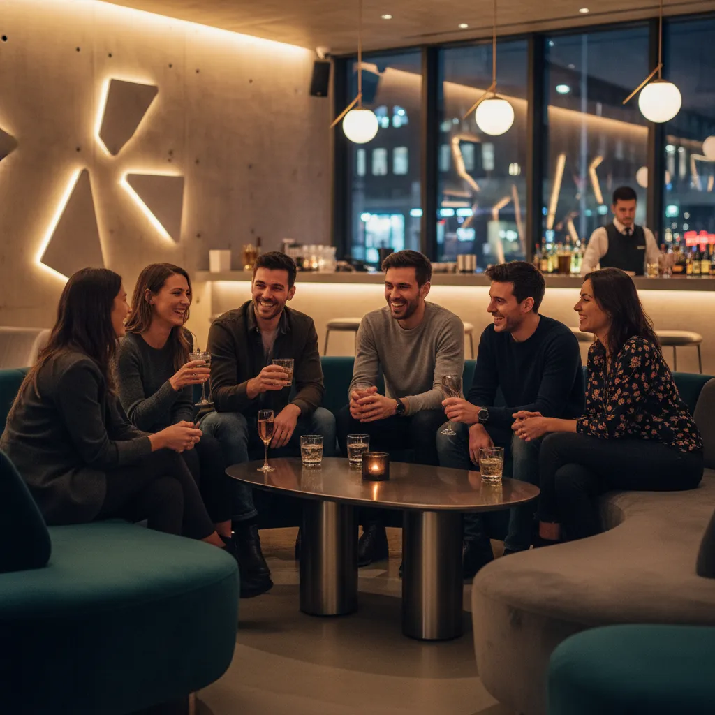 Group of friends enjoying drinks responsibly at a bar table