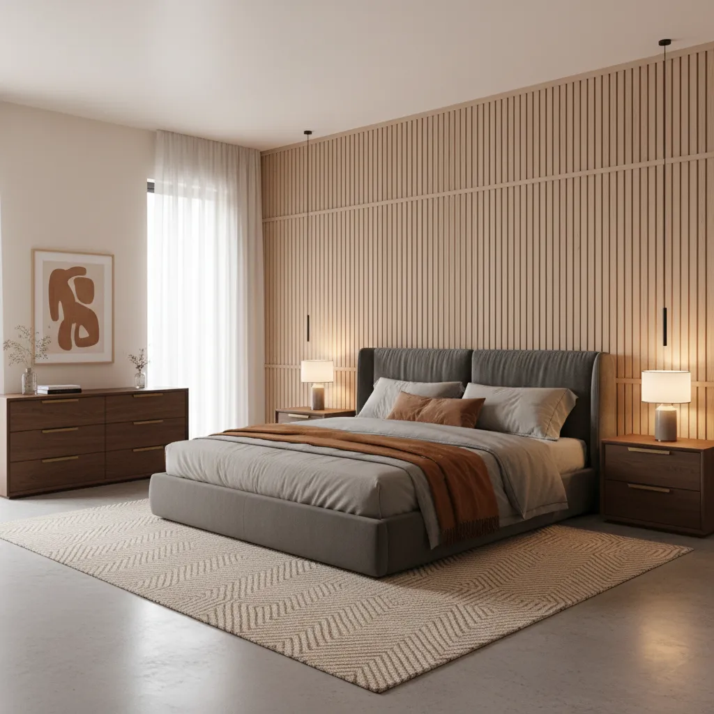 Dormitorio moderno con friso decorativo en la pared