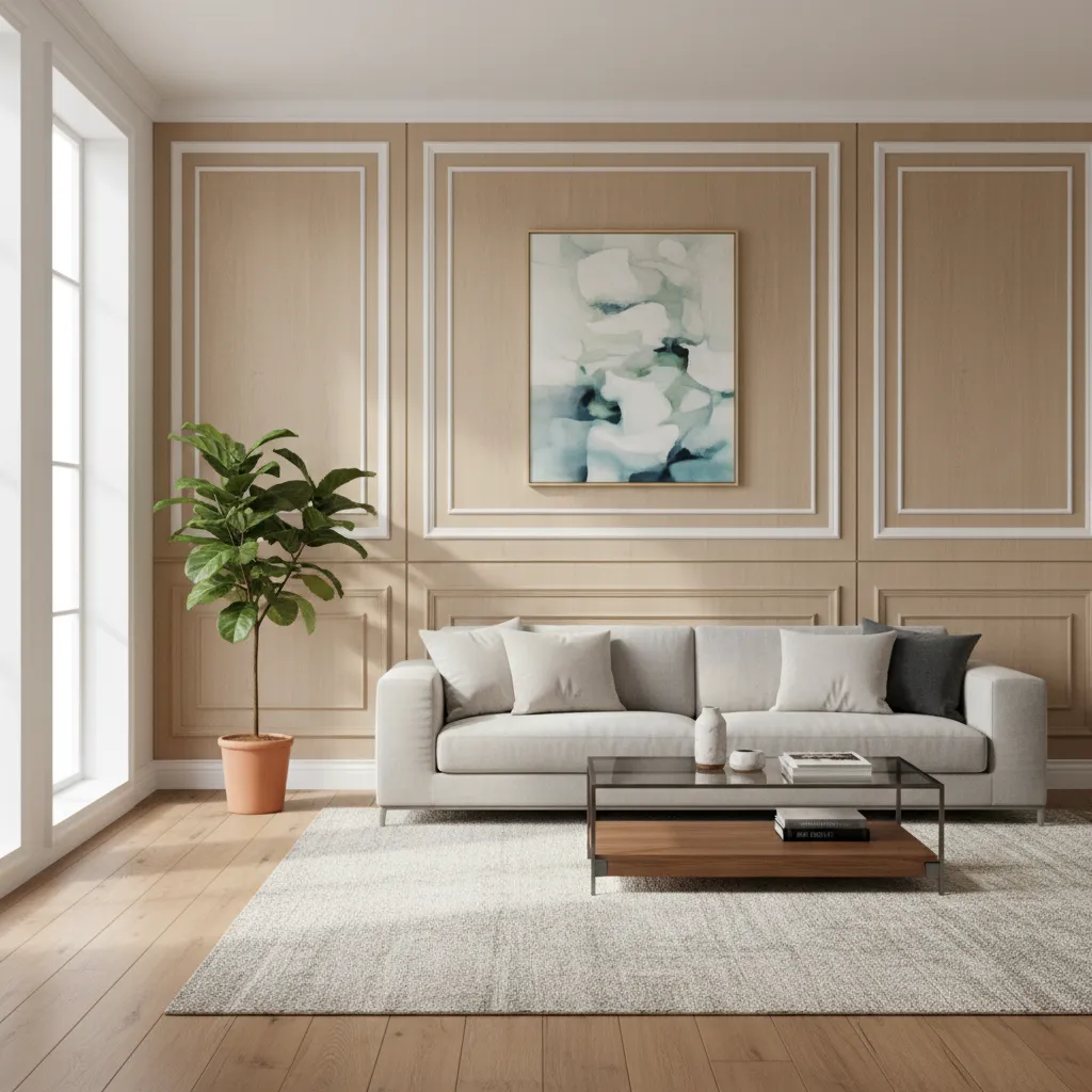 Pared de salón con frisos decorativos blancos