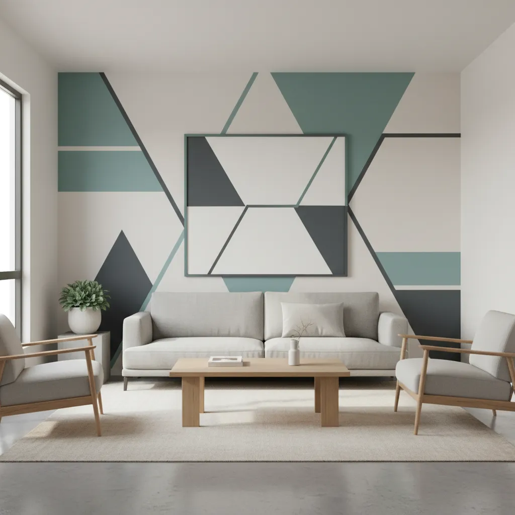 Small room with geometric frog tape accent wall design