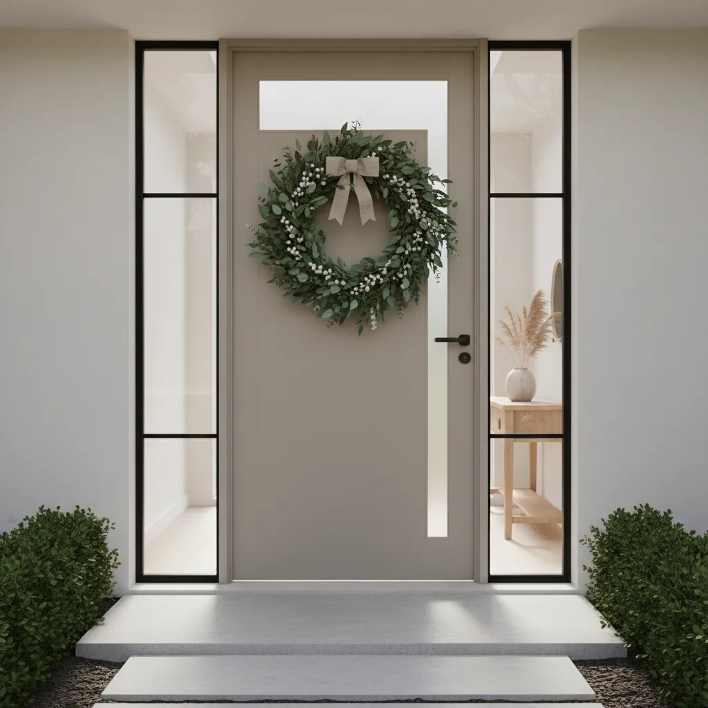 Decorative wreath mounted on a residential front door