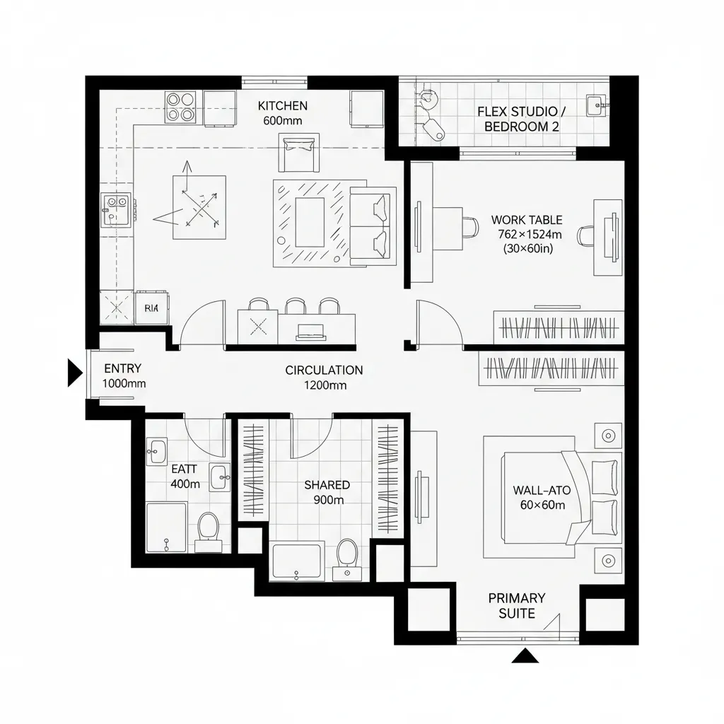 Front Flex Room + Rear Primary Suite
