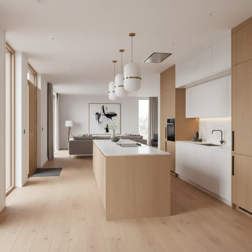 Kitchen island layout in a house where the kitchen sits near the front entrance