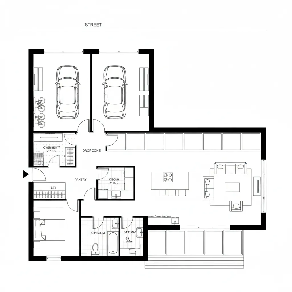 Front-Load Garage with Rear Daylight Ribbon