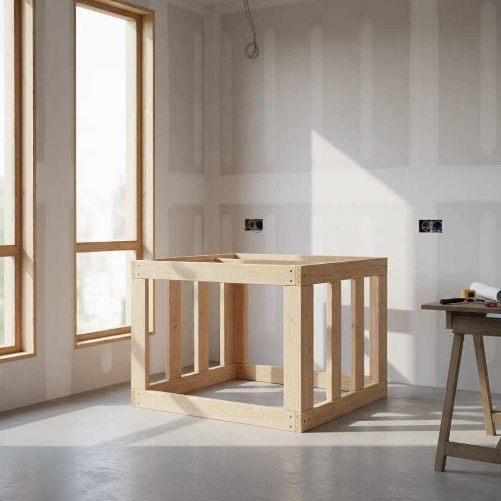 wooden frame laundry pedestal structure designed for a heavy front load washer