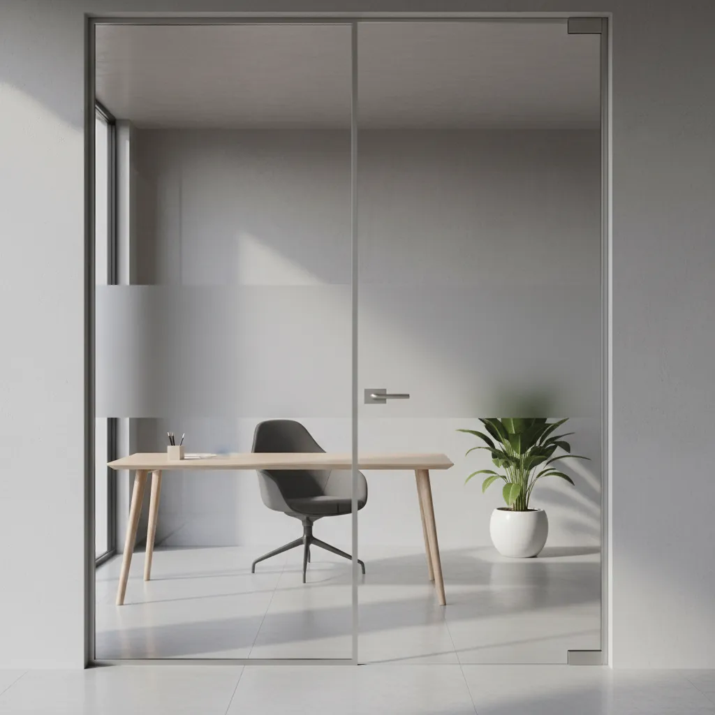 Diagram style visualization of eye level frosted glass placement on office door