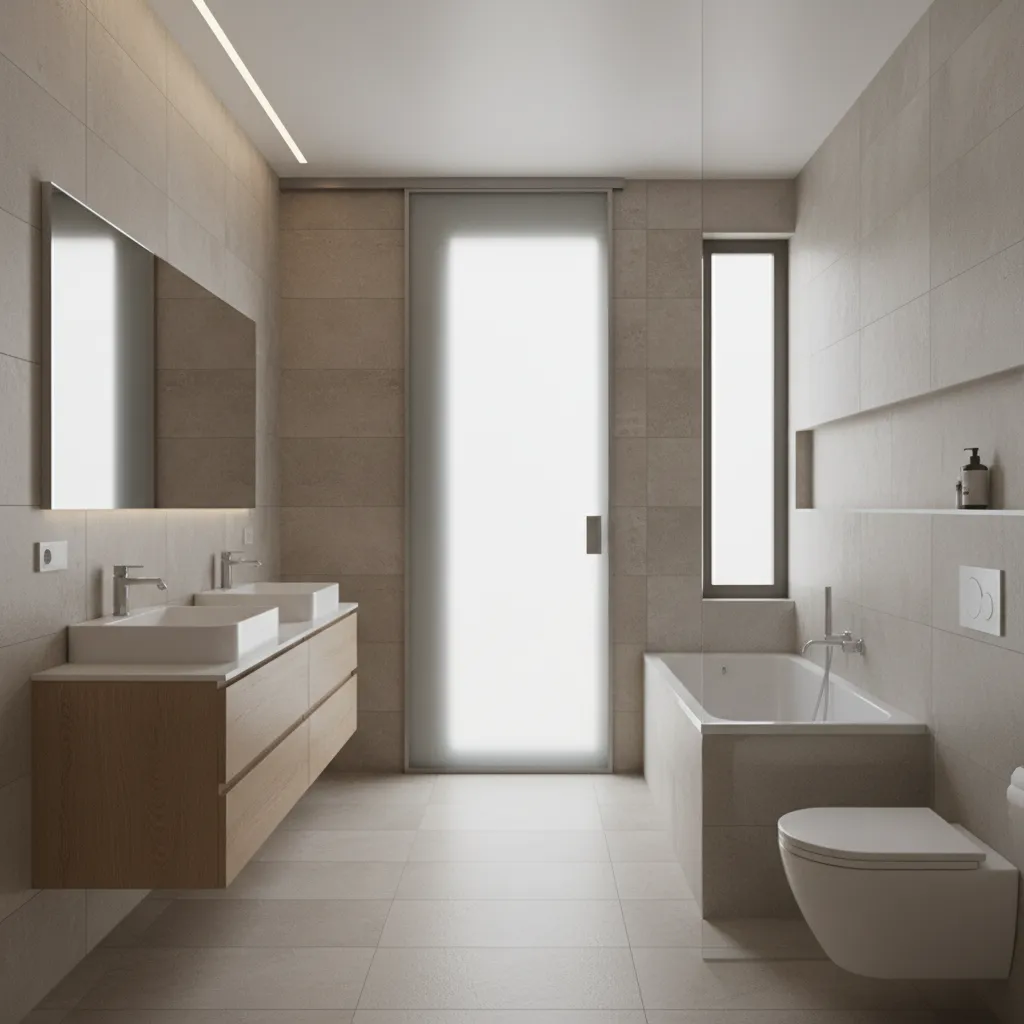 frosted glass bathroom door allowing light through while maintaining privacy