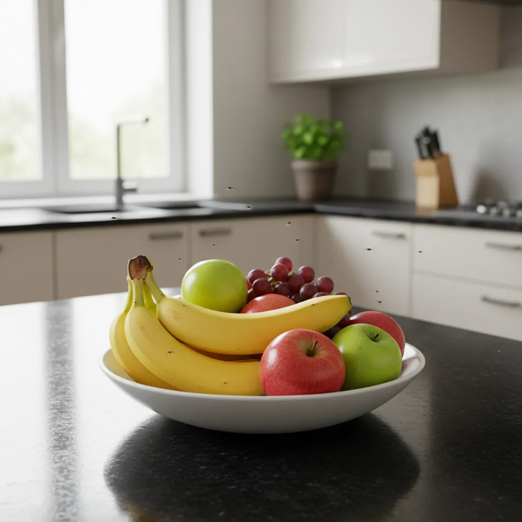 fruit bowl on kitchen counter attracting small fruit flies
