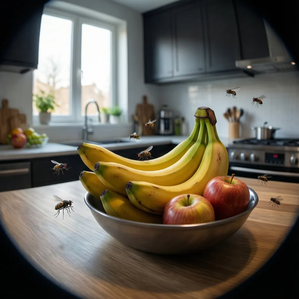 fruit bowl on kitchen counter attracting small fruit flies