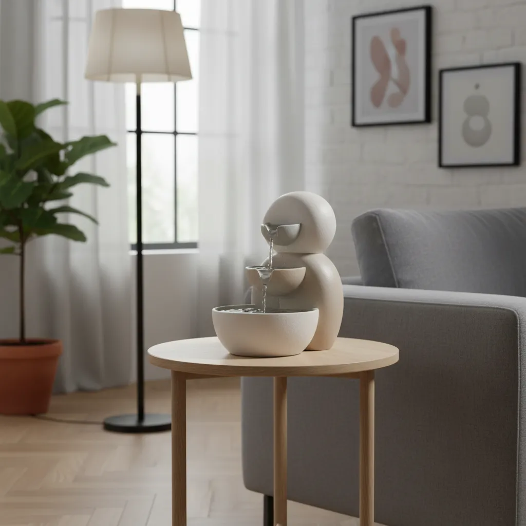 Fuente interior moderna de cerámica con diseño minimalista