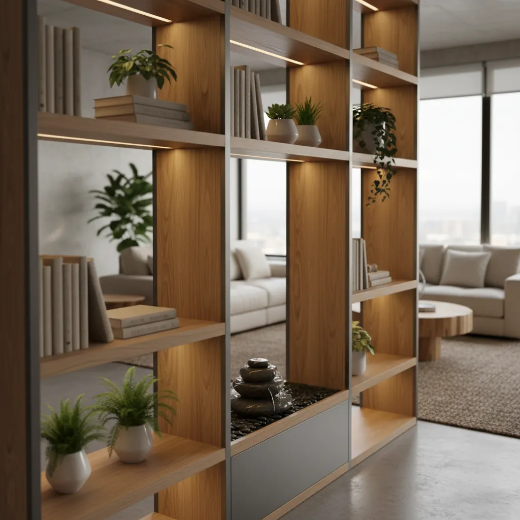 Fuente decorativa colocada en una estantería del salón