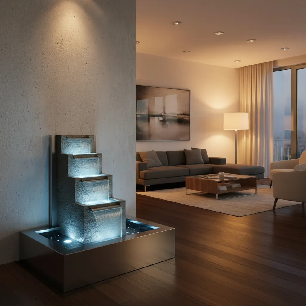 Fuente de agua interior con iluminación LED decorativa